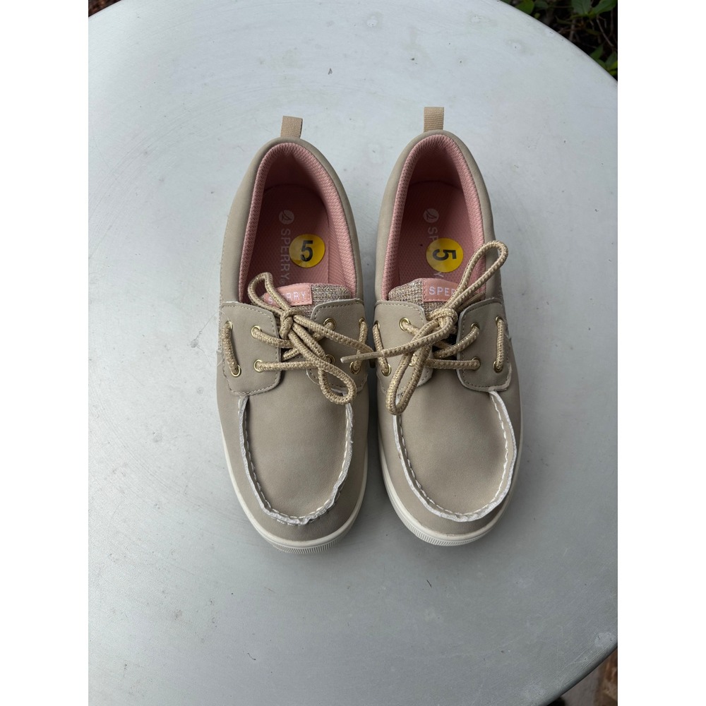 Sperry Kids Beige Rose Gold Glitter Boat Shoes Loafers SOK167768 Size 5M